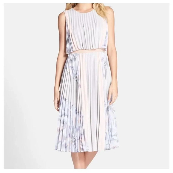 Bcogmaxazria Jaelyn Print Blocked Pleated Dress Size M - Picture 6 of 15